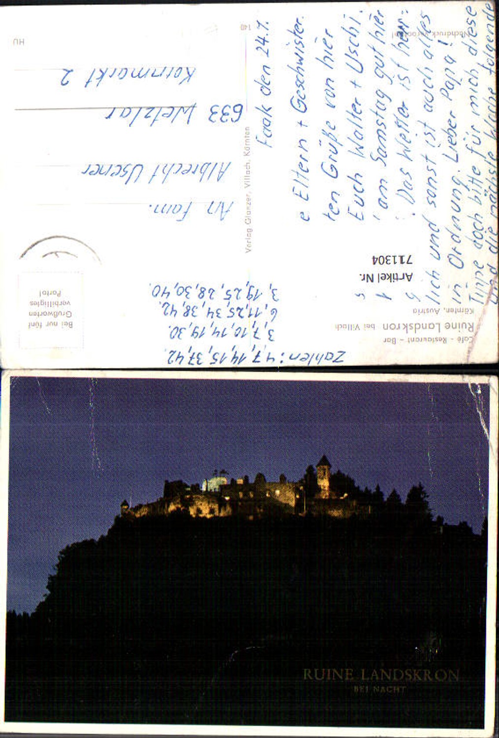 711304 Ruine Landskron b. Villach b. Nacht