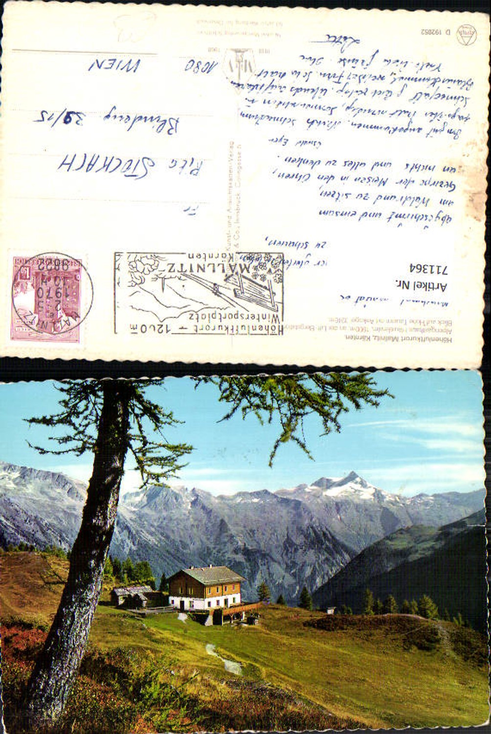 711364 Mallnitz Alpengasthaus Häusleralm a. d. Lift Bergstation Blick auf Hohe Tauern mit Ankogel