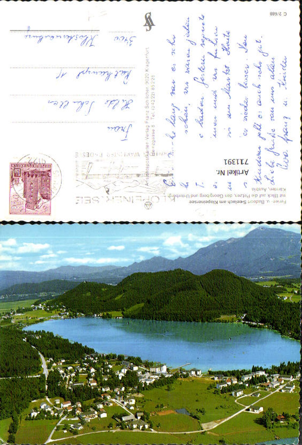 711391 Seelach a. Klopeinersee mit Blick auf d. Petzen d. Georgiberg u. Unterburg