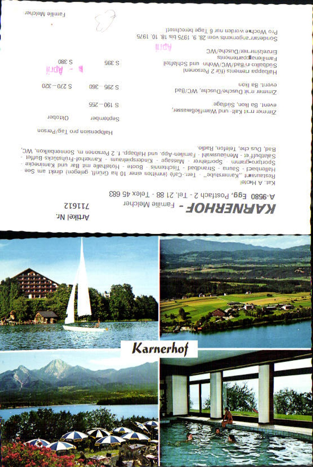 711612 Mehrbild AK Egg am Faaker See Karnerhof Segelboot Hallenbad Luftbild Gastgarten