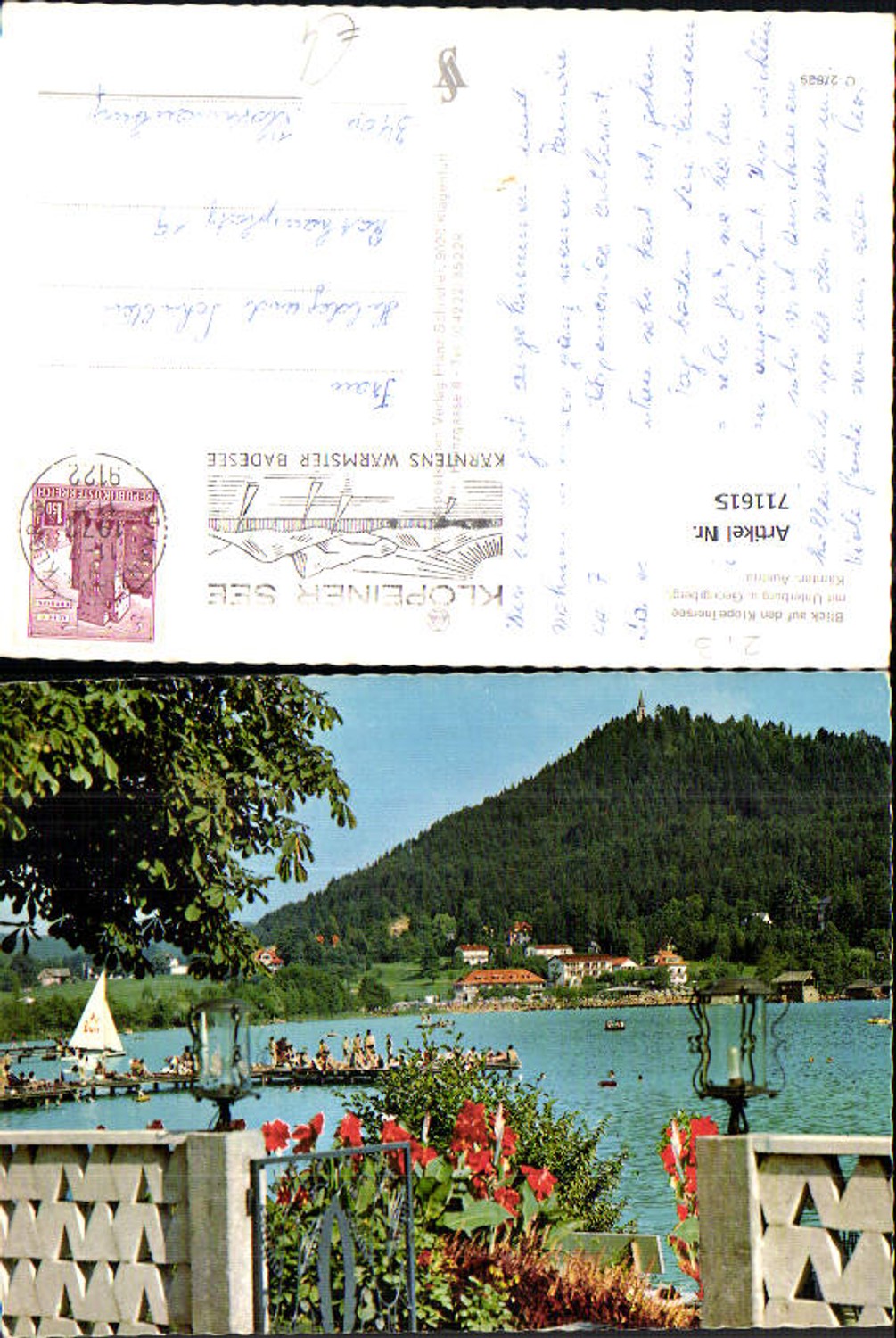 711615 Blick auf d. Klopeinersee mit Unterburg u. Georgibergl St Kanzian a. Klopeinersee Badesteg Segelboot