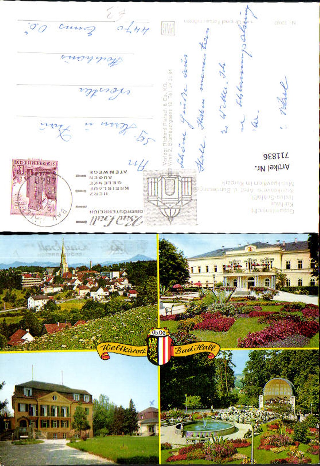 711836 Mehrbild AK Bad Hall Gesamtansicht Kurhaus Justus-Schlößl Musikpavillon im Kurpark