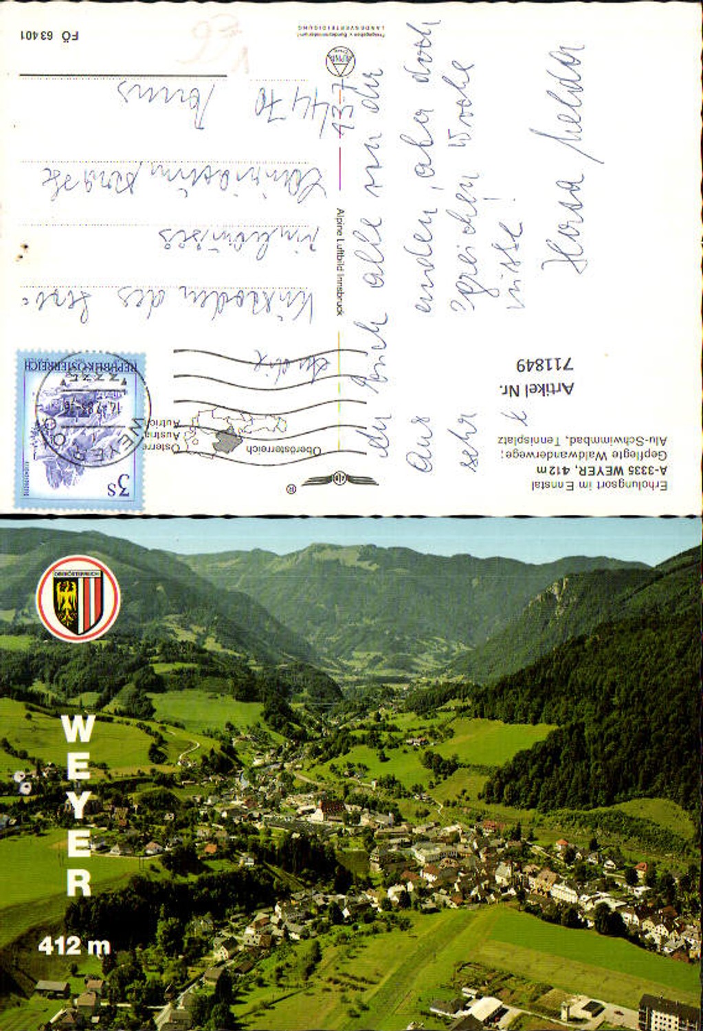 711849 Fliegeraufnahme Weyer Ennstal Totale pub Alpine Luftbild FÖ 63401