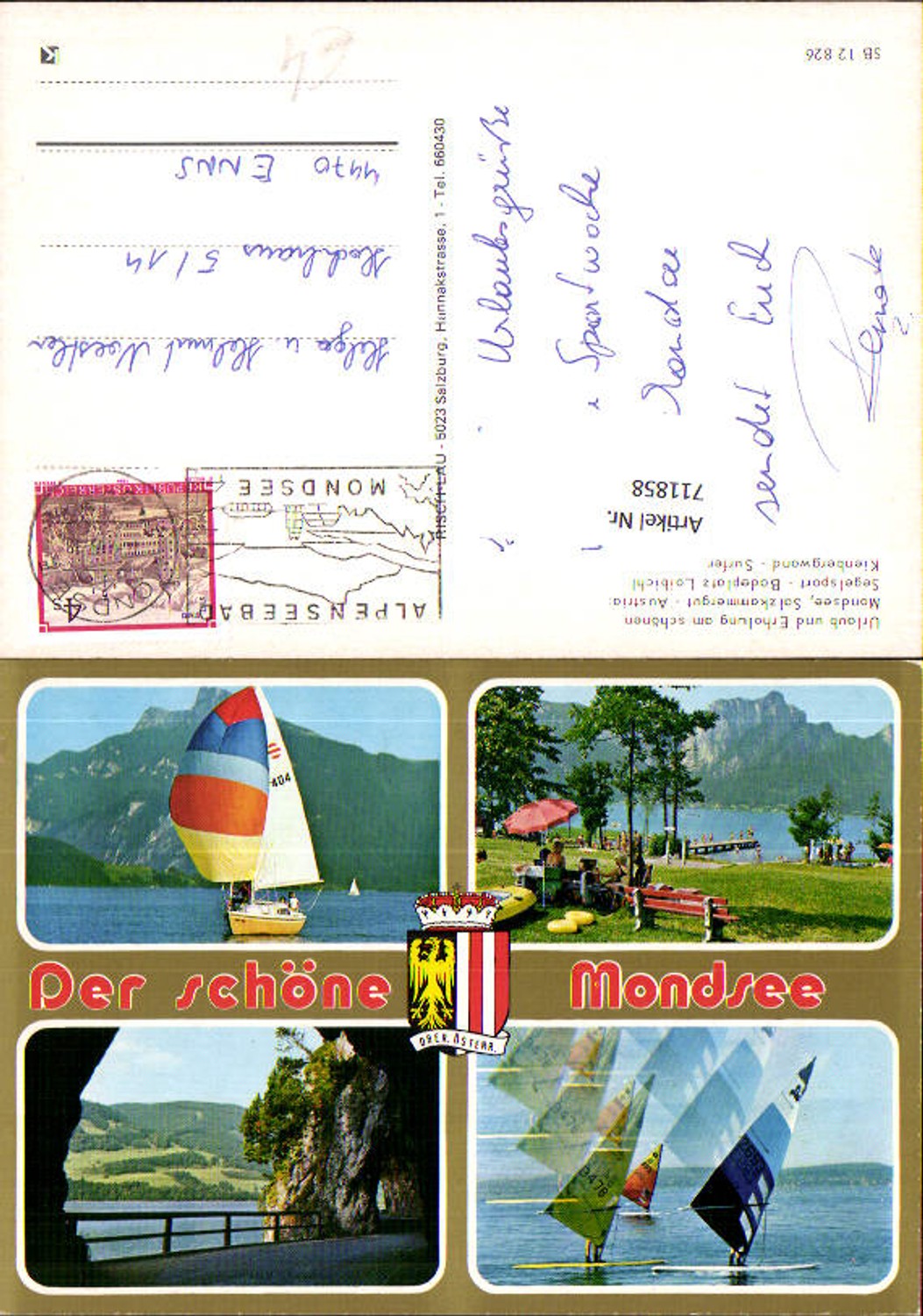 711858 Multi-image AK Mondsee Sailing Sports Bathing area Loibichl Kienbergwand Surfer