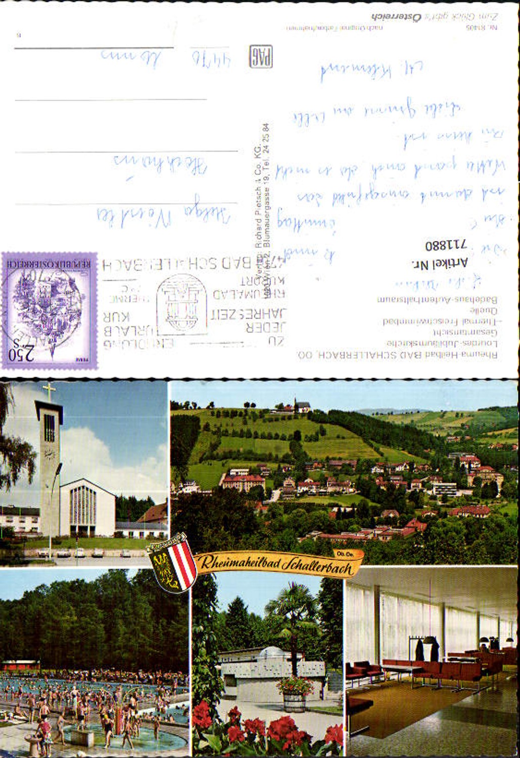 711880 Mehrbild AK Bad Schallerbach Lourdes-Jubiläumskirche Freibad Quelle Badehaus Aufenthaltsraum