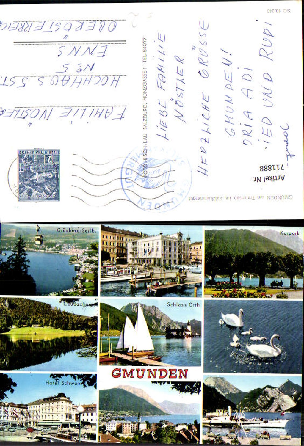 711888 Multi-image AK Gmunden Traunsee Grünberg cable car Laudach Schloss Orth Hotel Schwan ship steamer