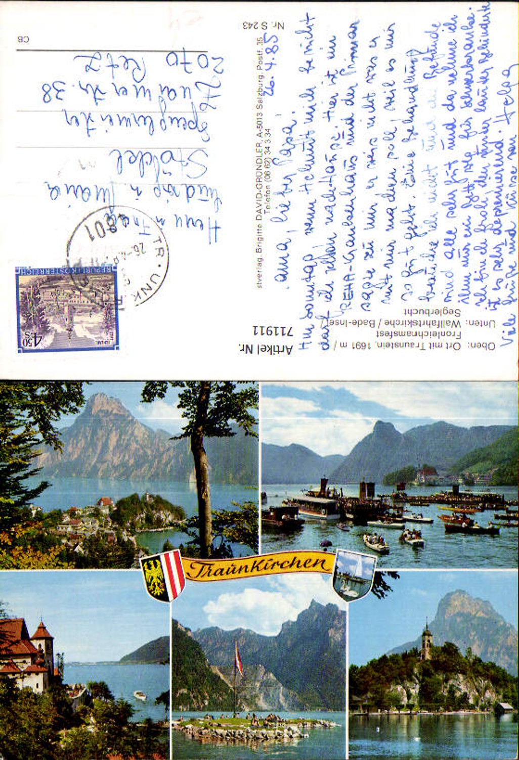 711911 Mehrbild AK Traunkirchen Ort mit Traunstein Wallfahrtskirche Bade-Insel Seglerbucht