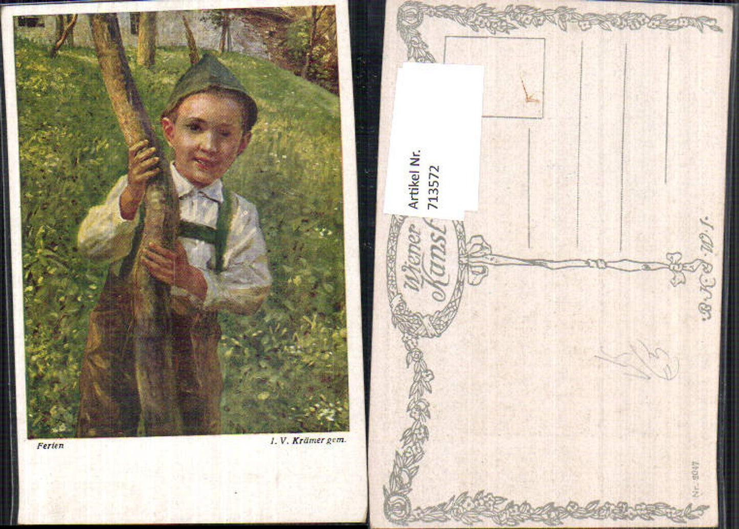 713572 Künstler AK I.V. Krämer Ferien Junge Hut pub B.k.W.I. 2047