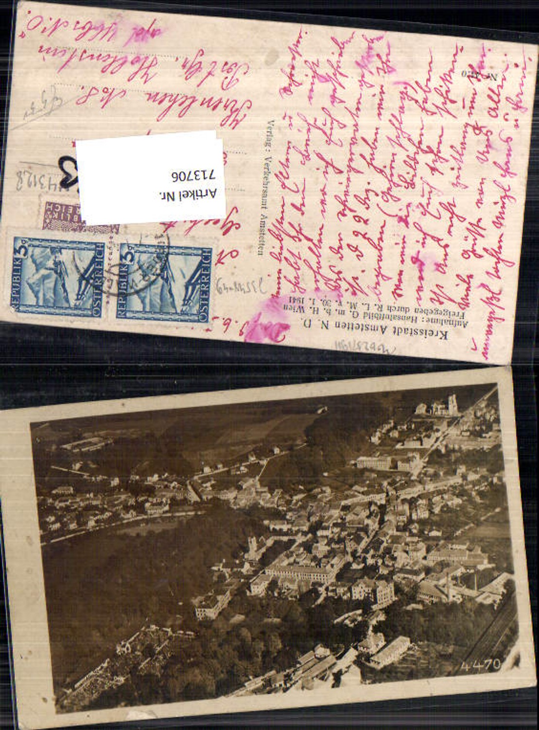 713706 tolle Fliegeraufnahme Amstetten 1941 gel Krenlehen Hollenstein an der Ybbs