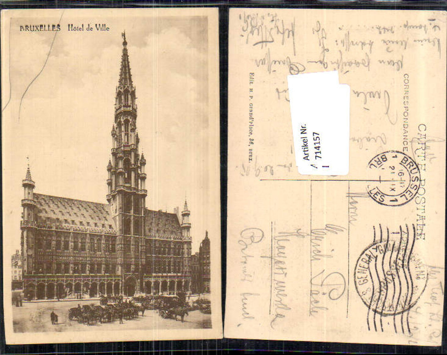 714157 Brüssel Bruxelles Hotel de Ville Feldpost Hoyerswerda