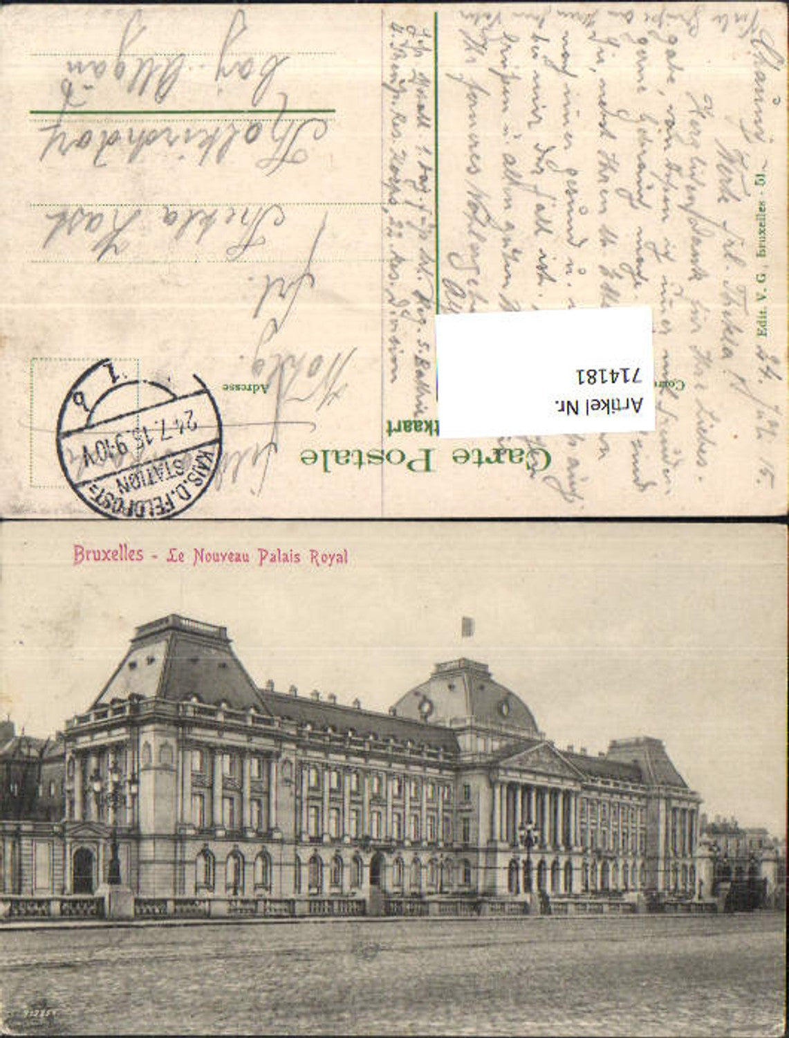 Brüssel Bruxelles Nouveau Palais Royal K.D. Feldpost Thalkirchdorf Oberstaufen Isny Kirchdorf