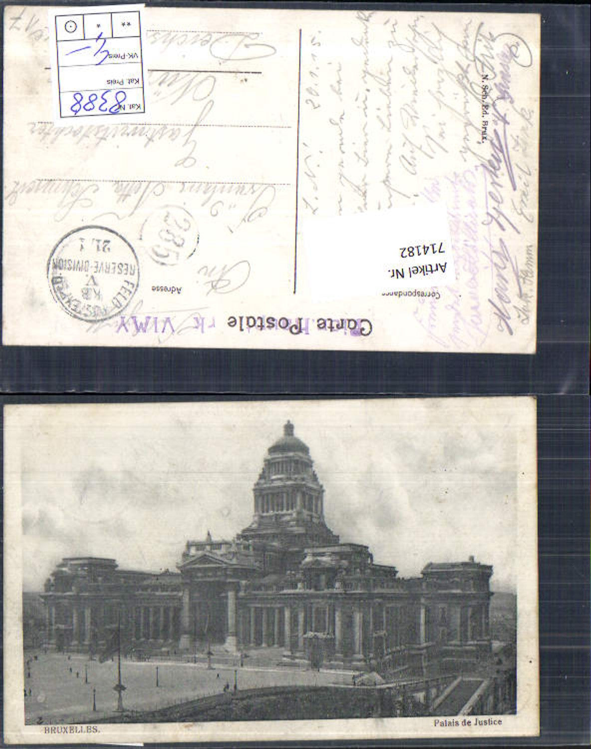 714182 Brüssel Bruxelles Palais du Justice K.D. Feldpost Expedition Nürnberg