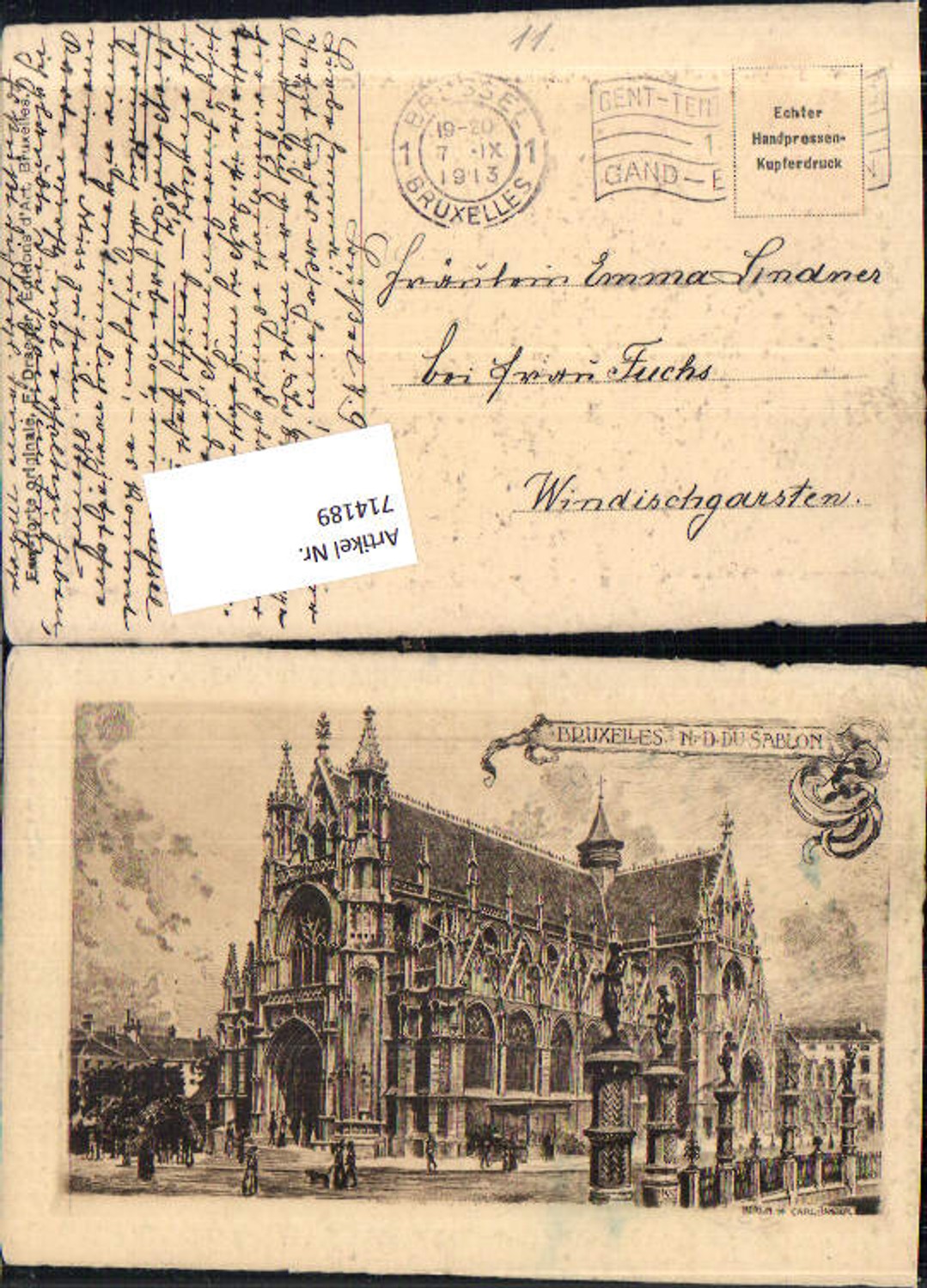714189 Radierung Carld Jander Berlin Brüssel Bruxelles gel Windischgarsten