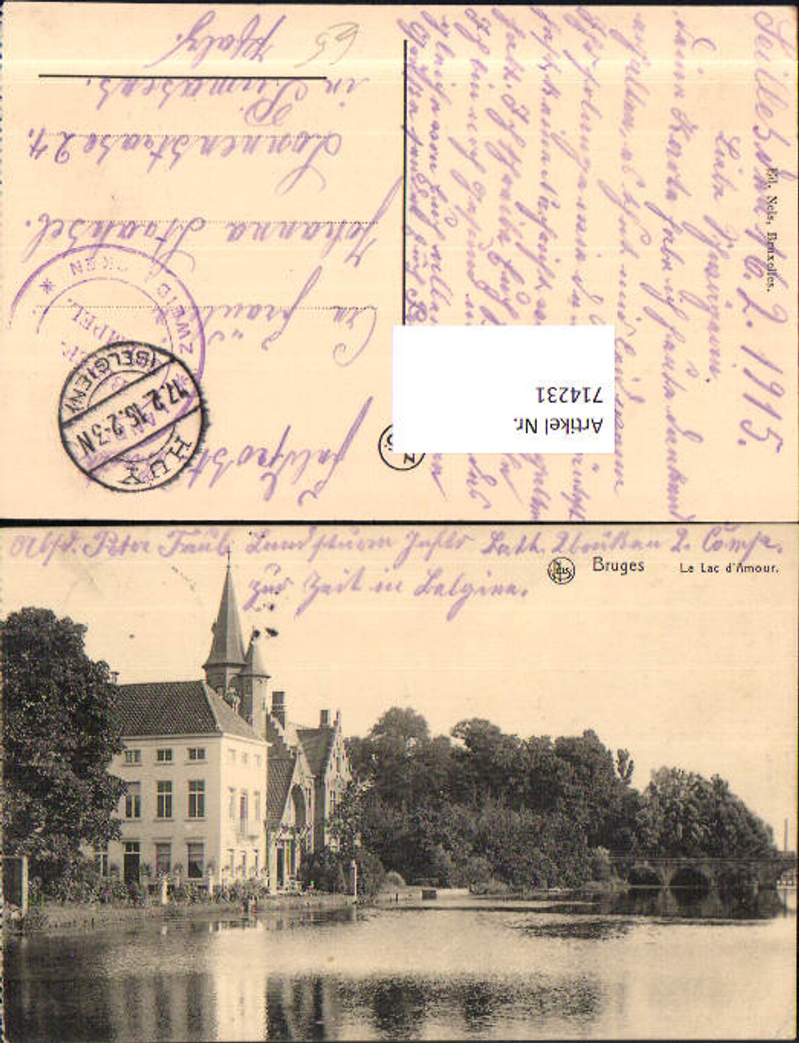 714231 Bruges Bruges Le lac Amour KD Feldpost Pirmasens Landsturm Inf. Zweibrücken