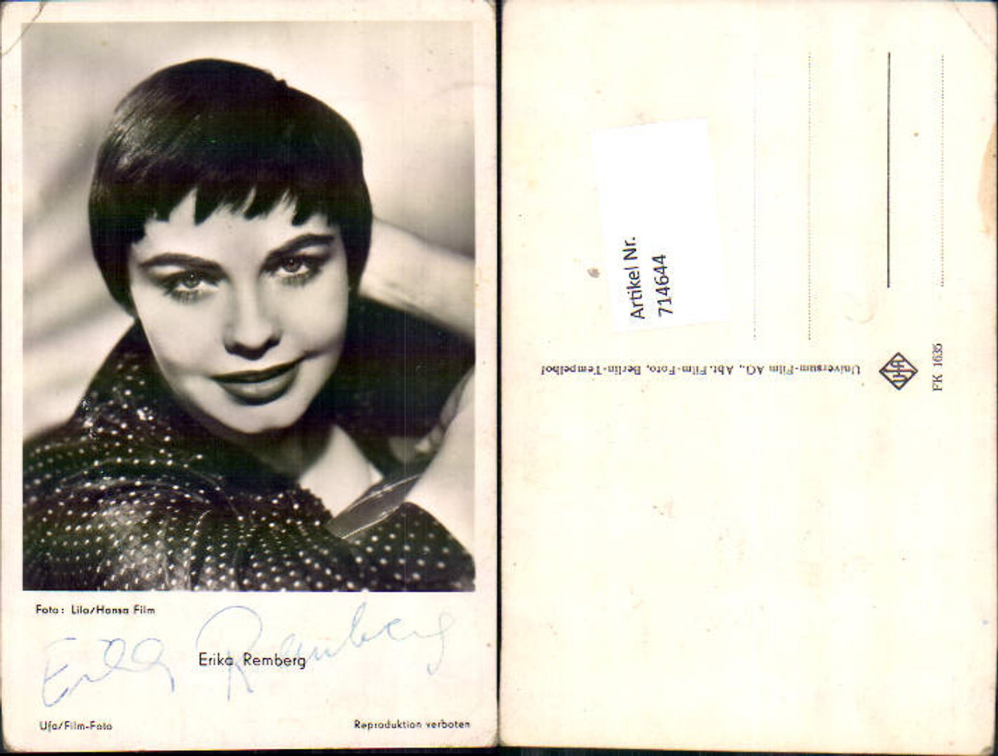 714644 Erika Remberg original signiert Autogrammkarte