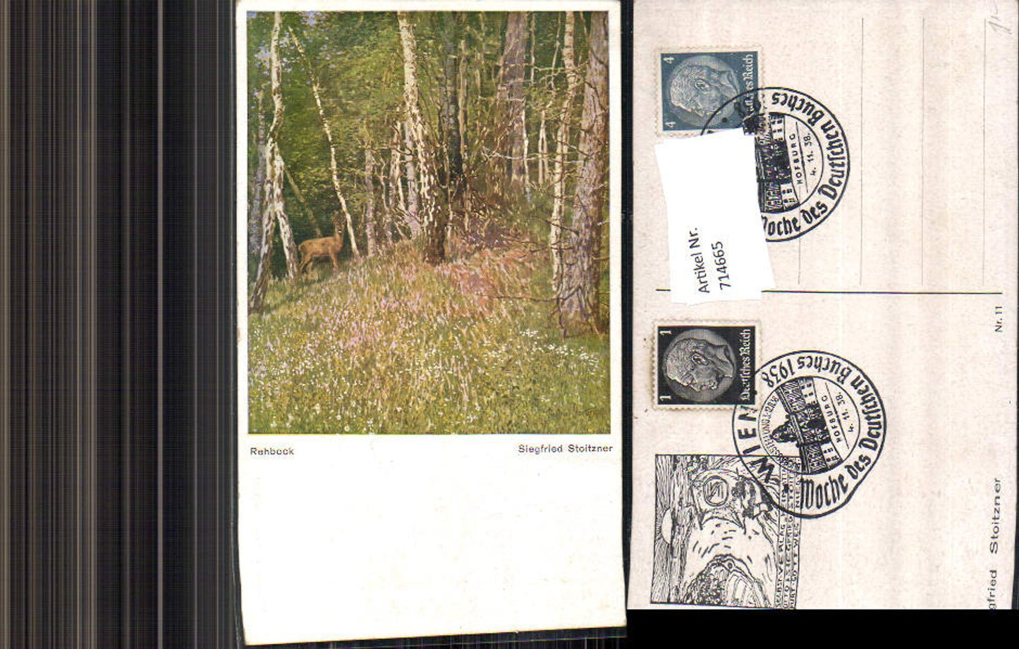 714665 Künstler AK Siegfried Stoitzner Rehbock Jagd Stp. Woche des deutschen Buches 1938