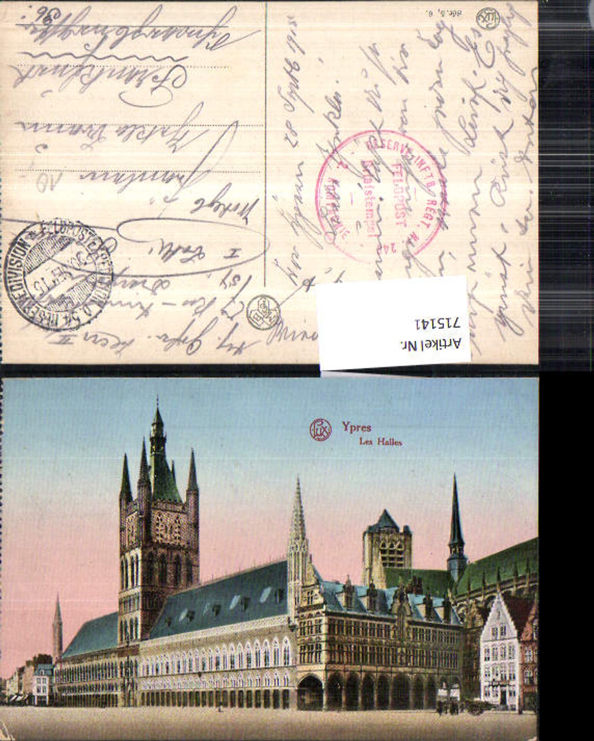 715141 Belgium Flandern Ypres Ypern Les Halles Feldpost Frankreich