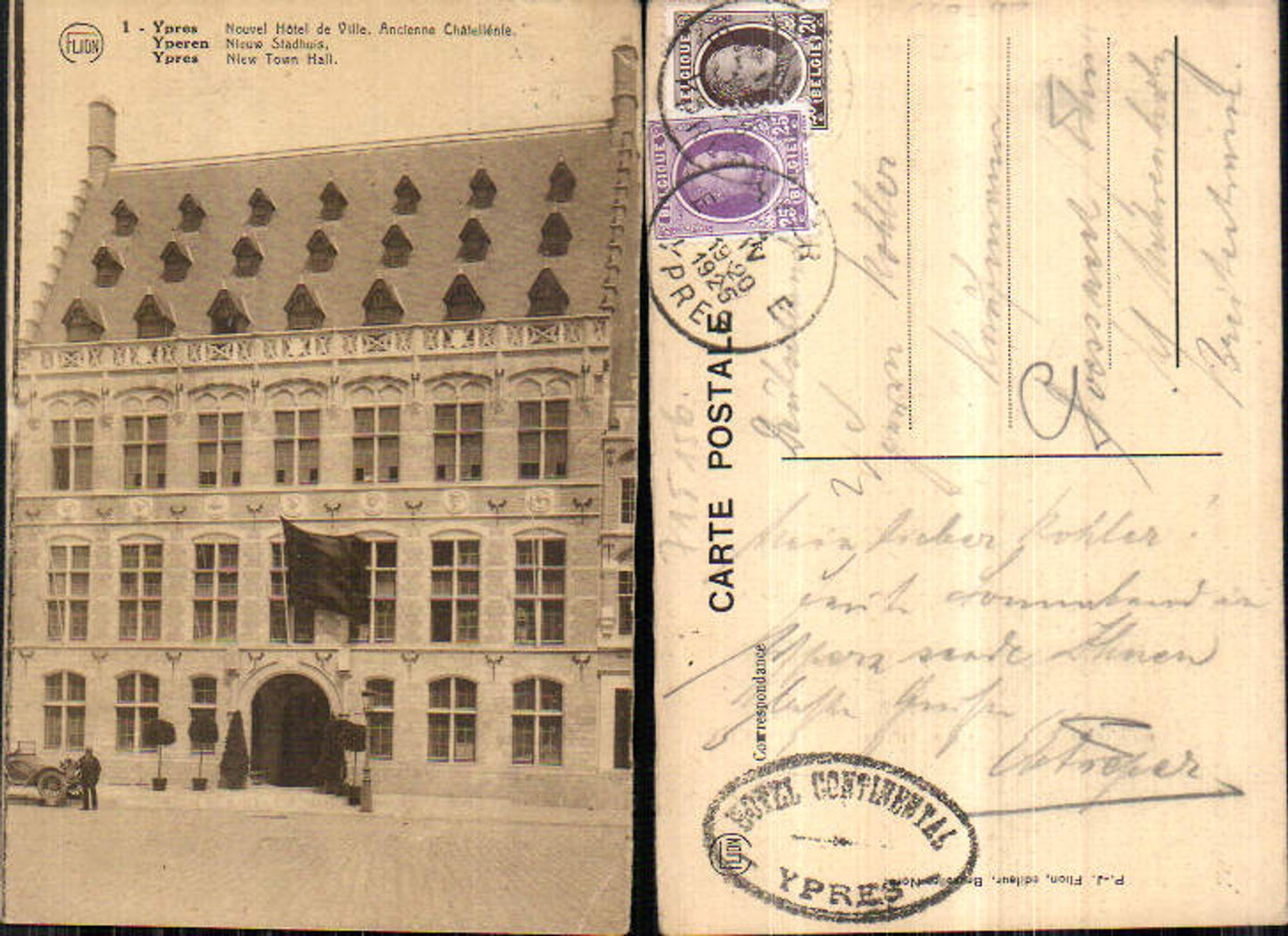 715156 Belgium Flandern Ypern Ypres Nouvel Hotel de Ville Feldpost Pößneck