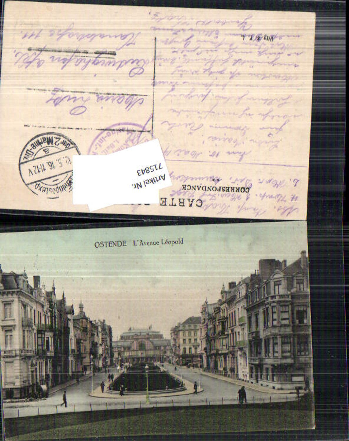 715843 Belgium Ostende Avenue Leopold Feldpost Ludwigshafen Marine Div.