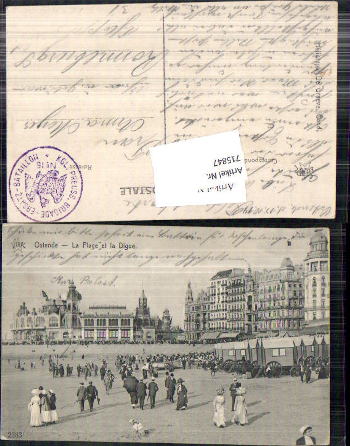 Ostende La Plage Strandleben Feldpost Ronneburg Preussisches Brigade Ersatz Bat.