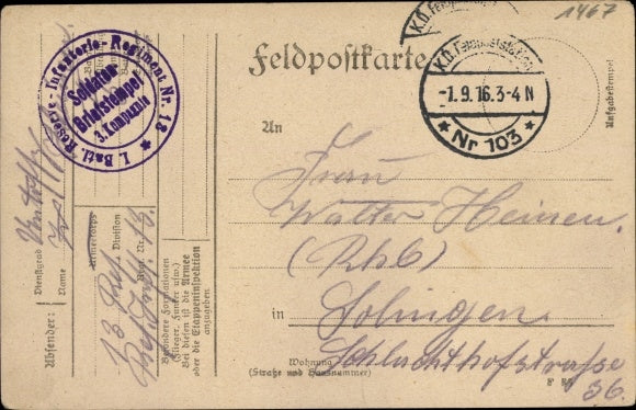 1. Weltkrieg Feldpost