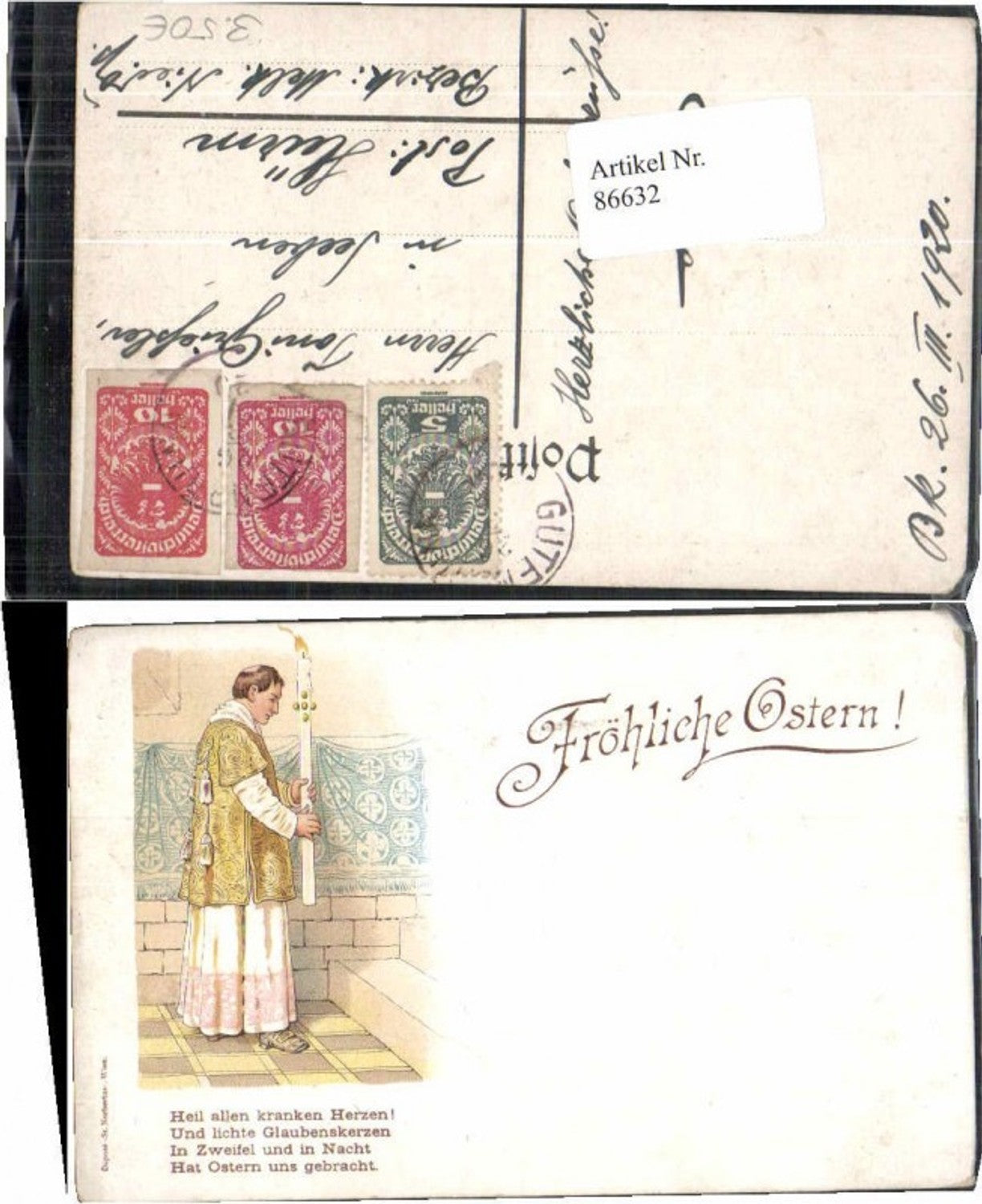 86632,Litho Ostern Priester Pfarrer Kerze Betet Kirche