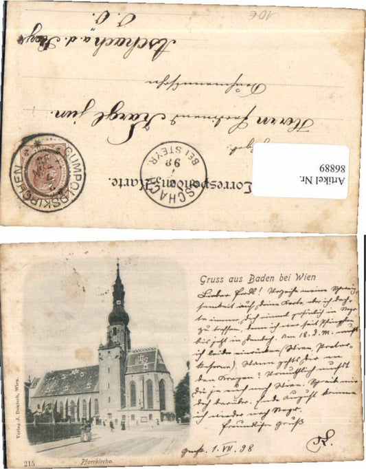 86889,Gruss aus Baden b. Wien Kirche 1898