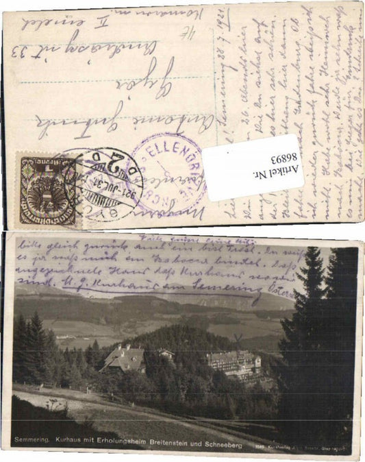 86893,Semmering Kurhaus Breitenstein Schneeberg 1920