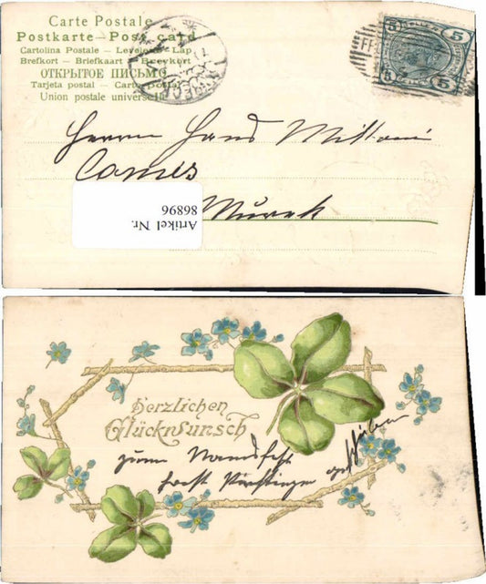86896,Tolle Präge AK Glückwunsch Kleeblatt Klee Blumen