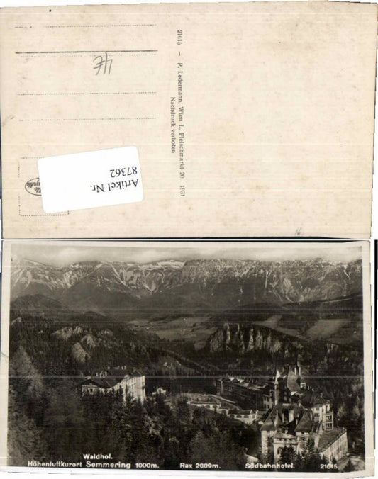 87362,Semmering Waldhof Südbahnhotel 1931