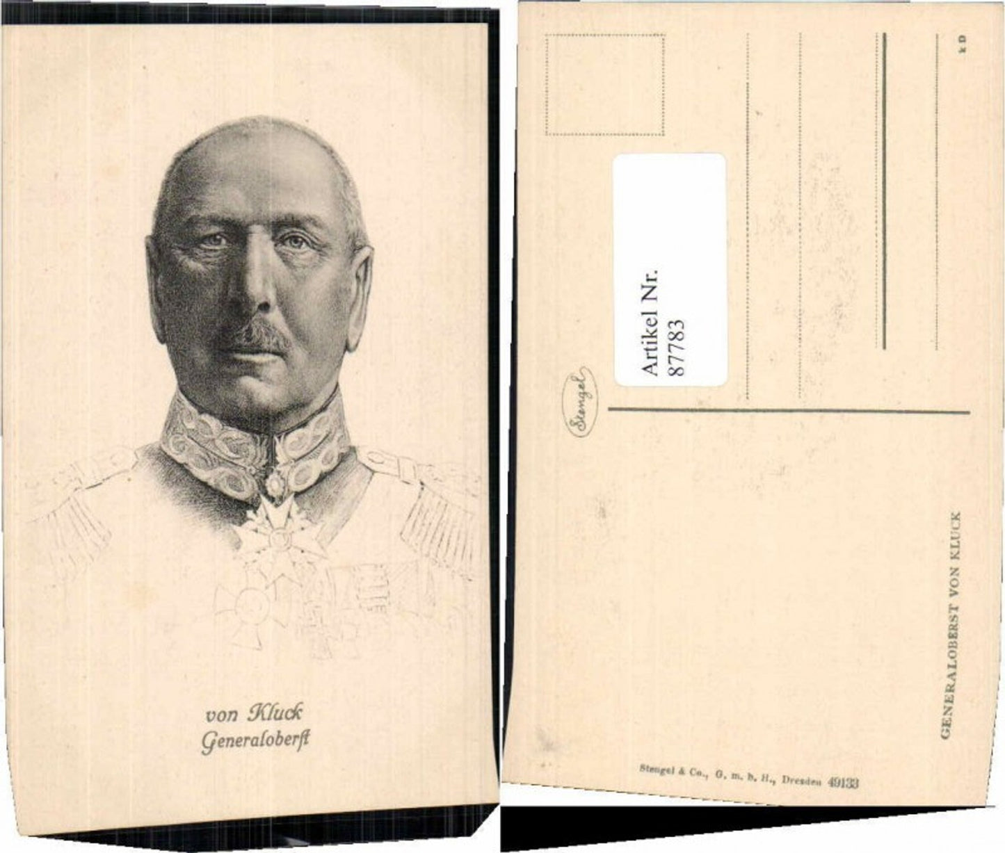 87783,Generaloberst von Kluck Portrait Künstlerkarte Stengel