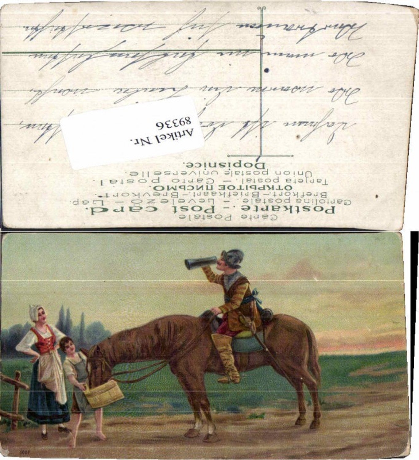 89336,Pferd m. Reiter Soldat trinkt und isst frisst