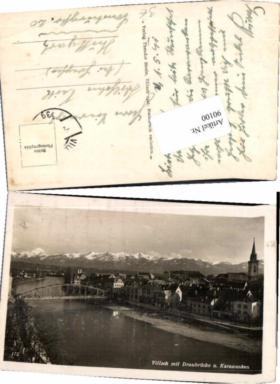 90100, Villach with Drau bridge 1941