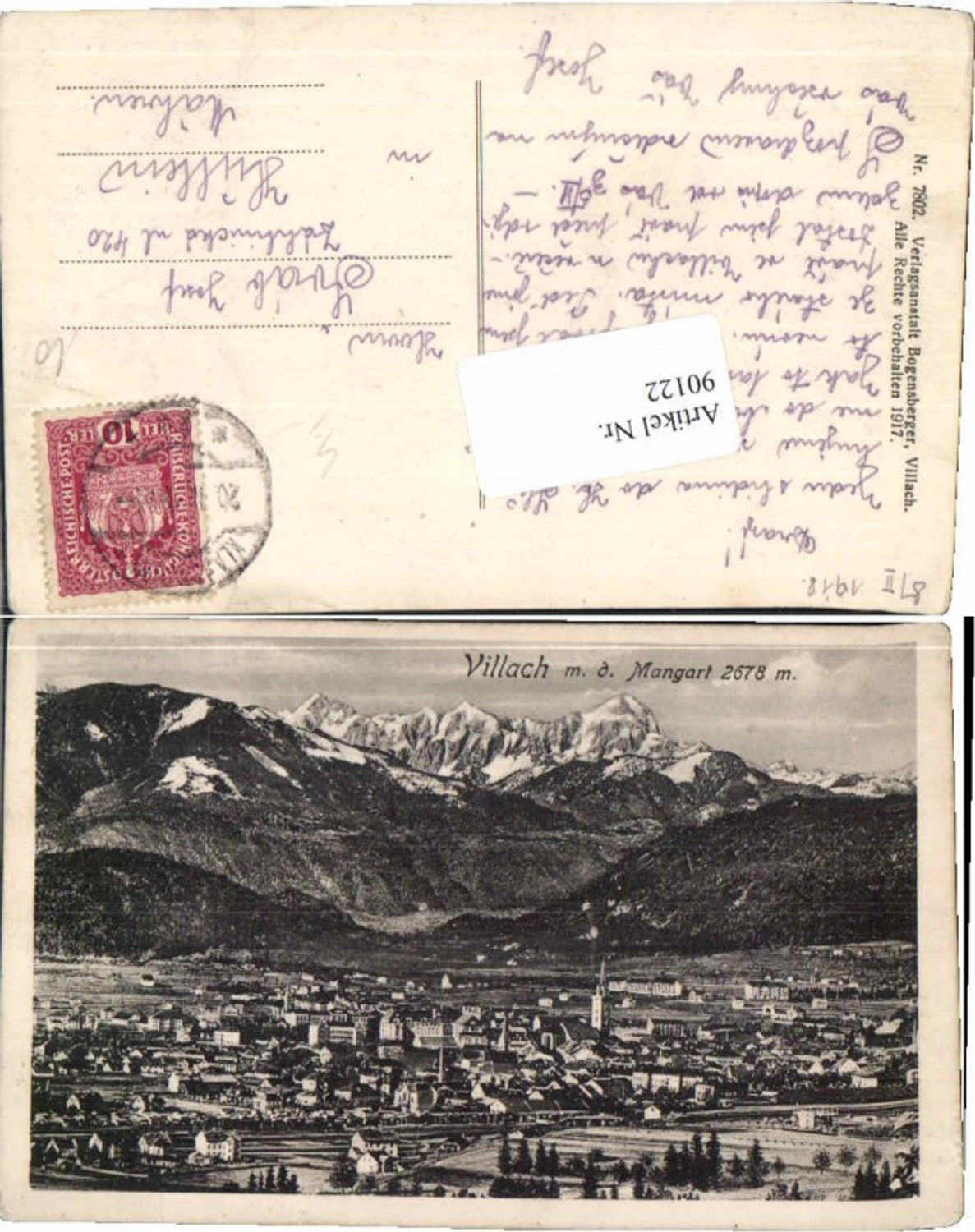 90122,Villach m. Mangart 1917