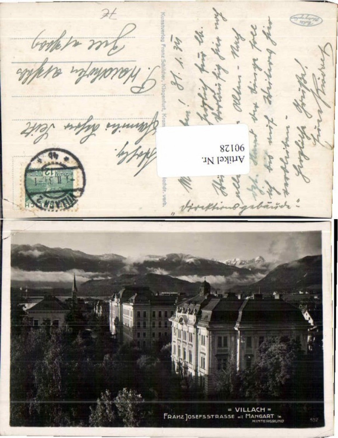 90128,Villach Franz Josefstrasse m. Häuser 1934
