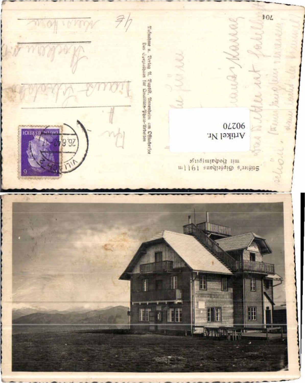 90270,Hochalm Gipfel Haus Villach 1942
