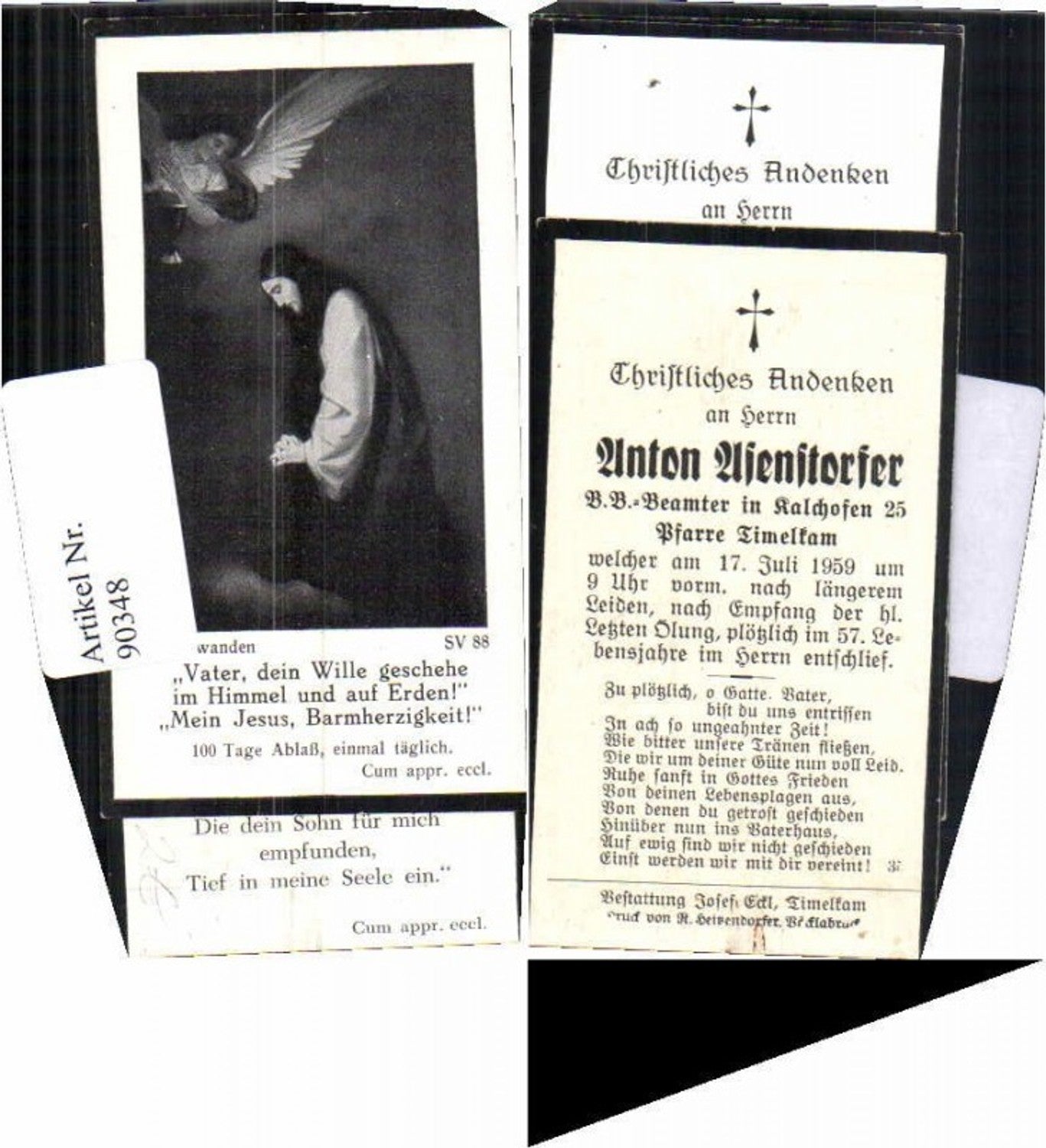 90348,2 Sterbebilder Kalchofen Timelkam