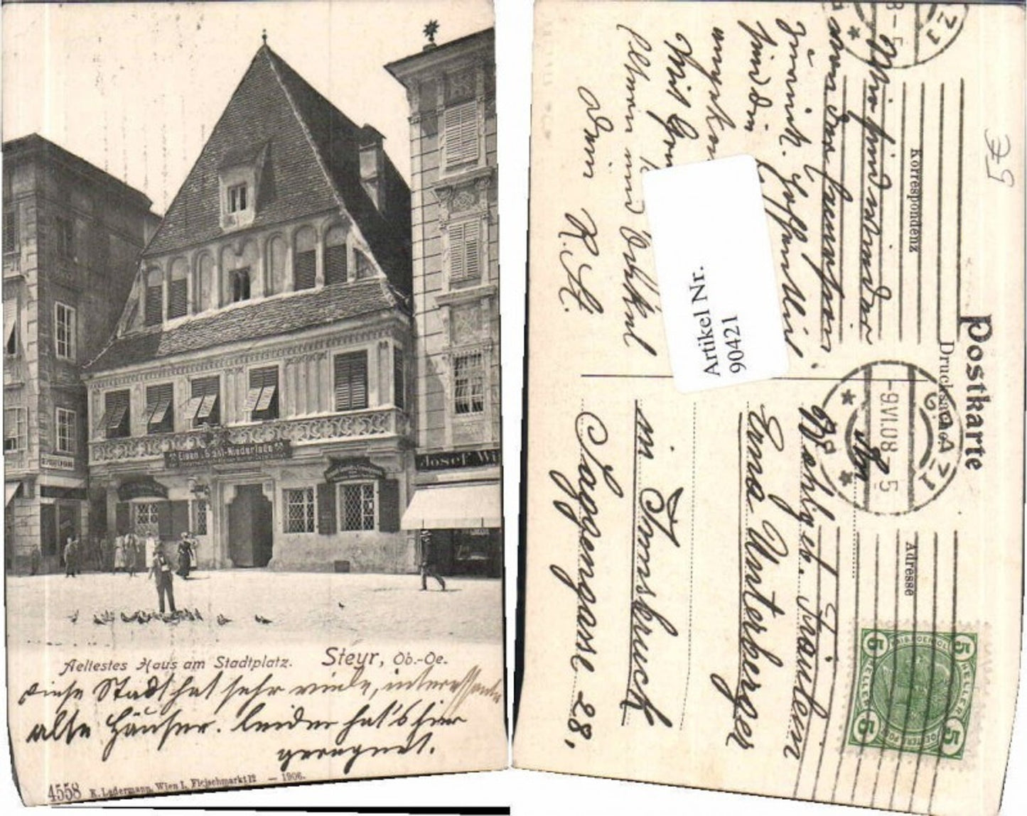 90421,Steyr Ältestes Haus am Marktplatz 1906