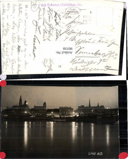 90550,Linz a.d. Donau bei Nacht Scheinwerfer 1930
