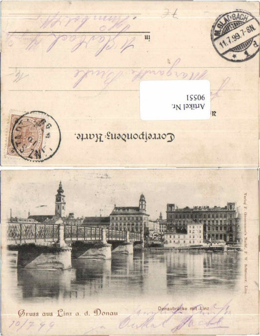 90551,Linz a.d. Donau Donaubrücke Urfahr 1899