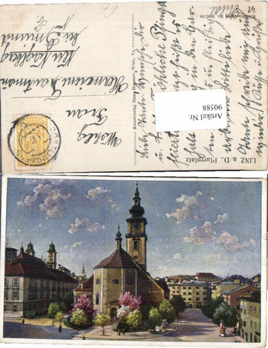 90588,Linz a.d. Donau Pfarrplatz Künstlerkarte 7007-18