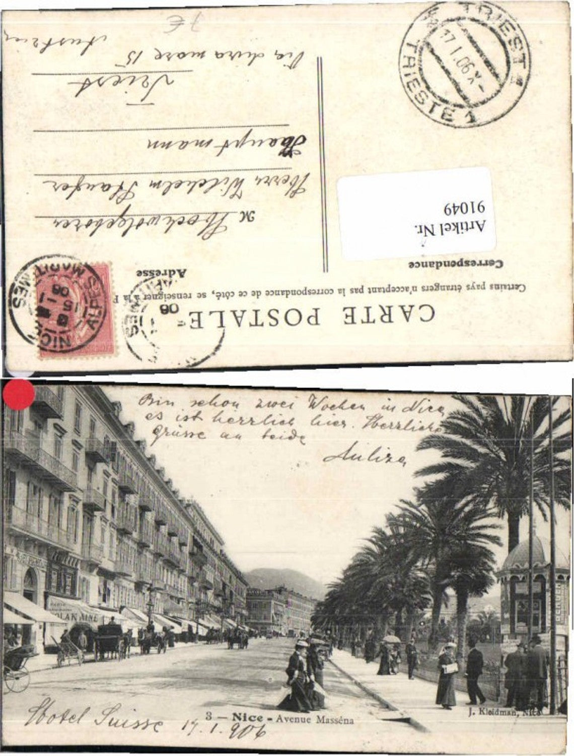 91049,Nice Nizza Avenue Massena Palmen Leuten Kutsche 1904