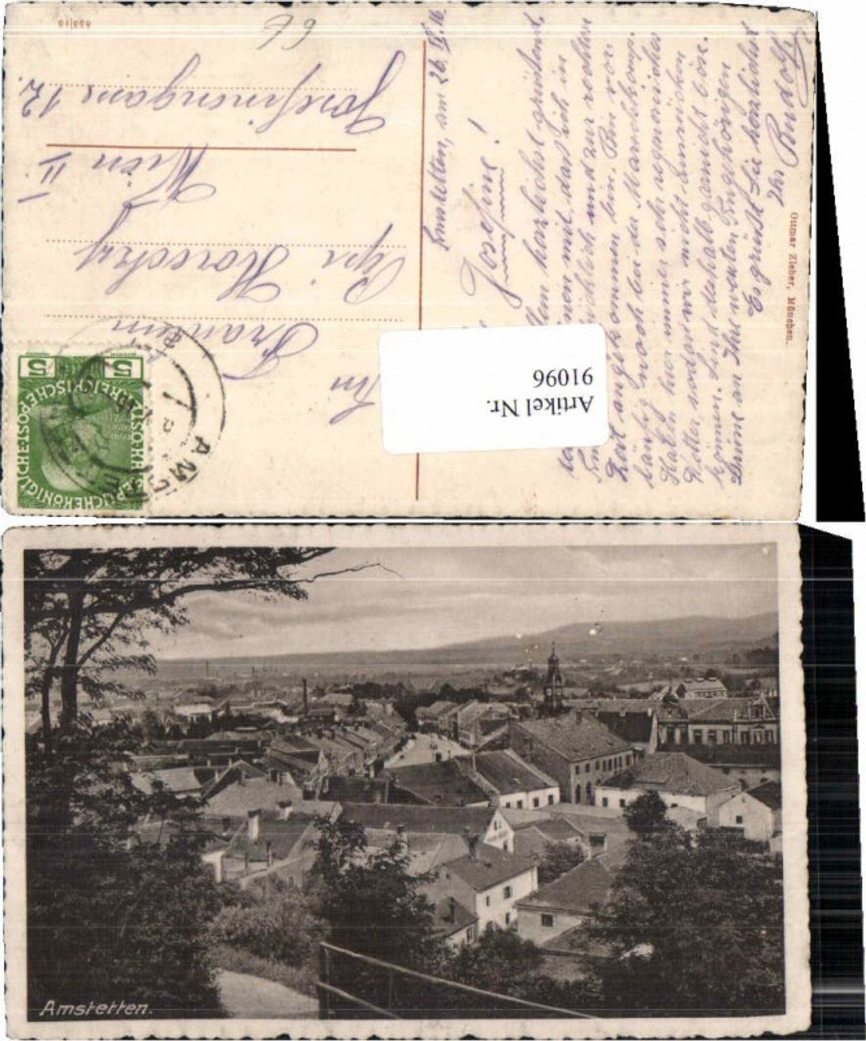 91096,Amstetten Totale vom Berg 1916 pub Zieher