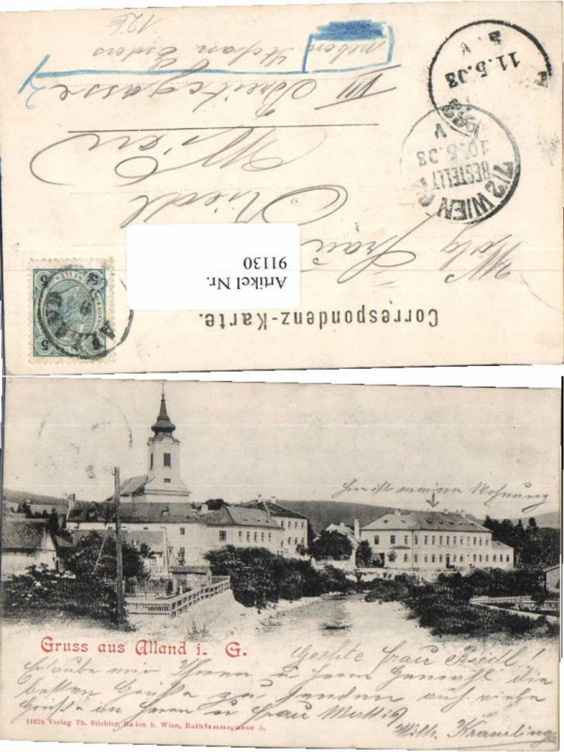 91130,Gruss aus Alland im Wienerwald 1899