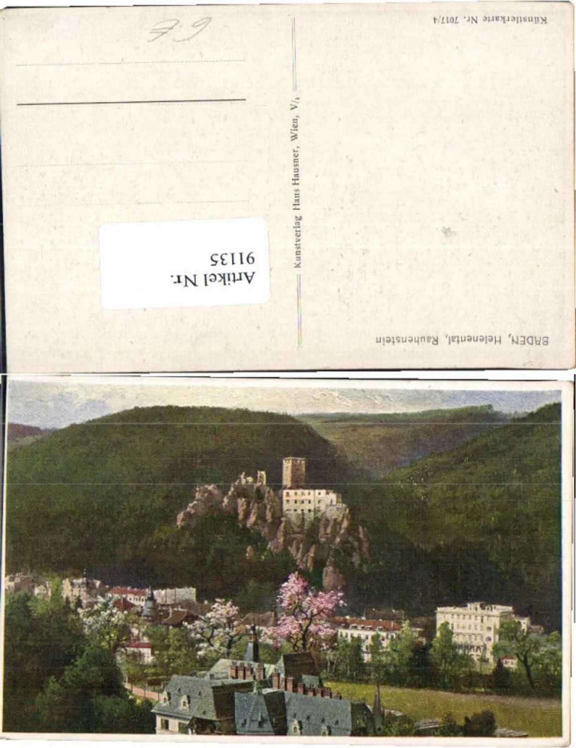 91135,Baden b. Wien Helenental Rauhenstein Künstlerkarte Nr 7017-4