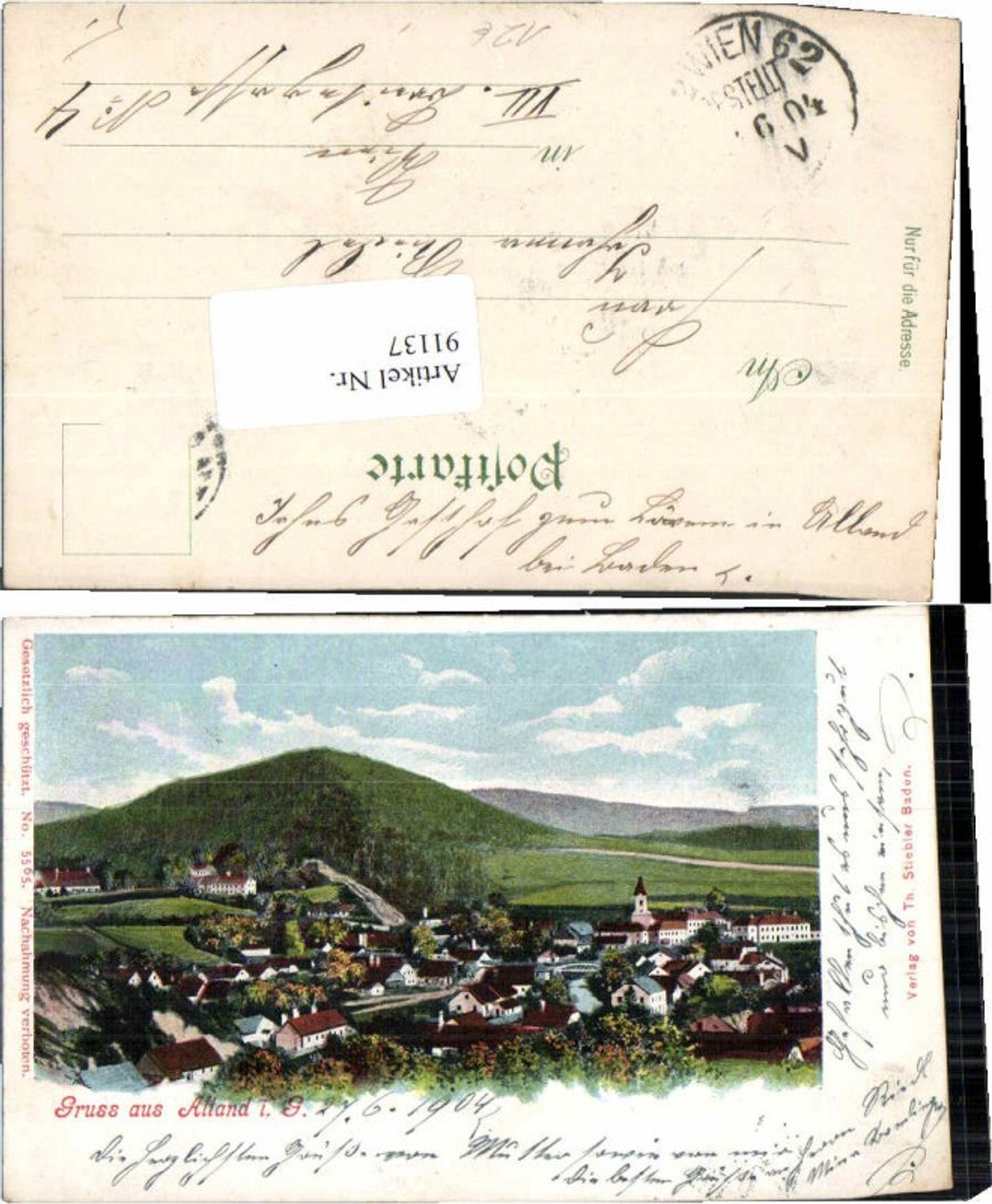 91137,Gruss aus Alland im Gebirge Wienerwald 1904