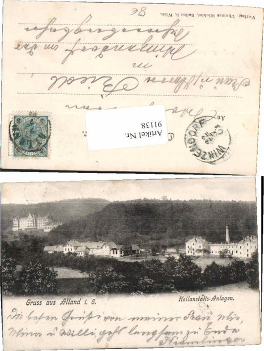 91138,Gruss aus Alland im Gebirge Wienerwald Anlagen 1902