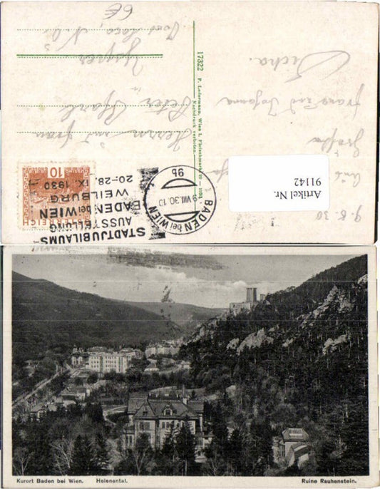91142,Baden bei Wien Helenental Rauhenstein 1930