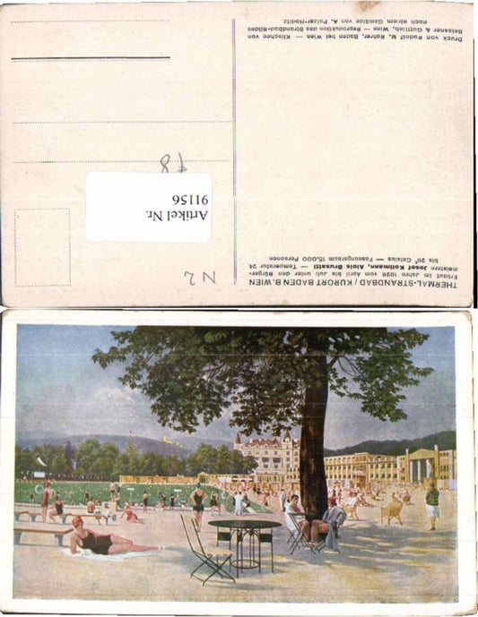 91156,Baden b. Wien Strandbad Freibad Künstlerkarte