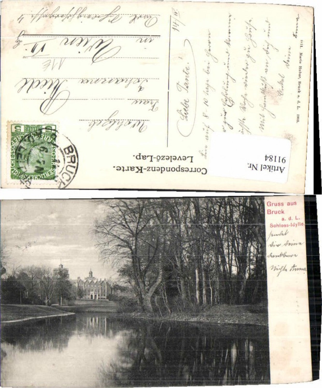91184,Gruss aus Bruck a.d. Leitha Schloss Idylle 1908
